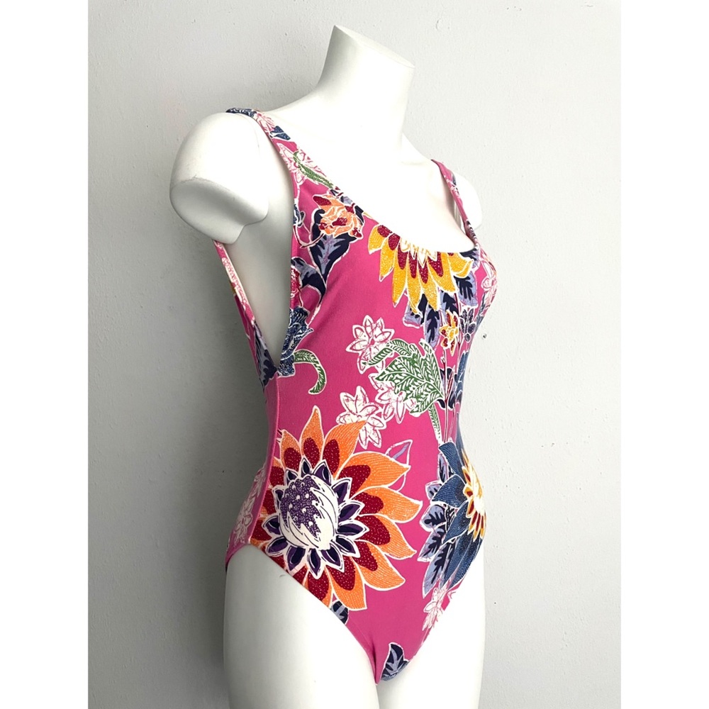 Vintage 90s Ralph Lauren Pink Floral Stretch Scoop Back Bodysuit Fits Size Small